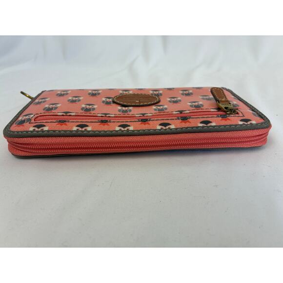 Fossil Wallet Zip Around Coral Owl Pattern Coated Canvas Leather - Picture 4 of 10